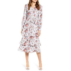 Rachel Parcell NWT Long Sleeve Tiered Floral Dress In Blue Ice Sofia Floral